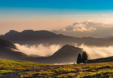 Mountain biking around Tegernsee 4 Mountain biking Tegernsee - Mountain landscape at dawn with light fog.