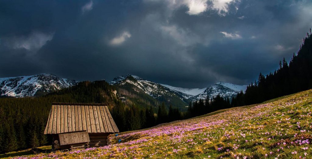 Camping in a thunderstorm 2 Thunderclouds over a meadow in the mountains.